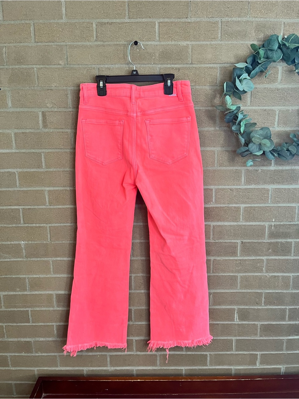 Bright Coral Pink Straight-Leg Distressed Jeans - Picture 5 of 5